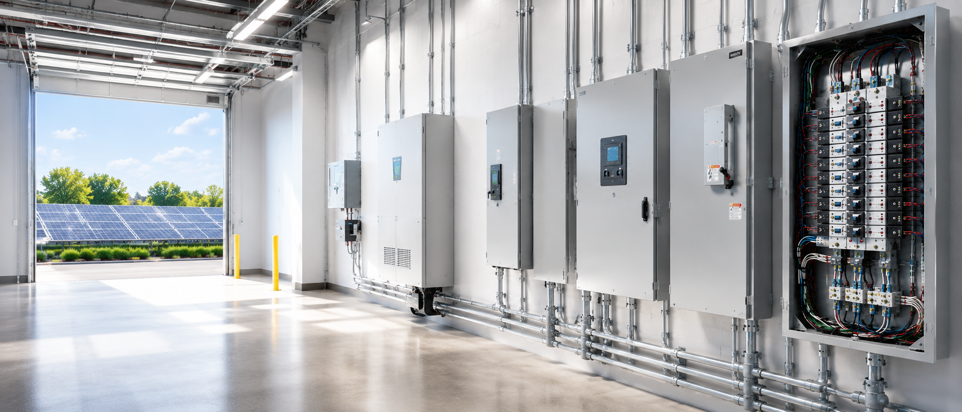 Bright electrical room with control panels